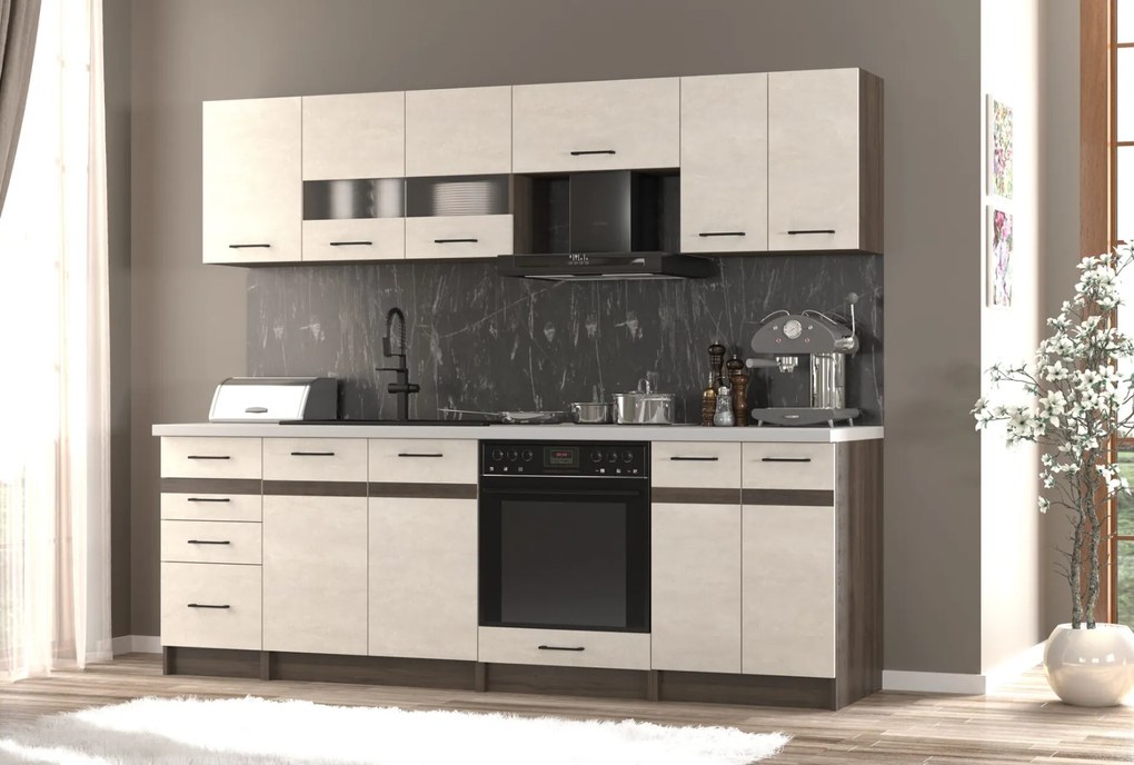 Kuchynská linka 240 LOVENA, dub ristretto/kameň