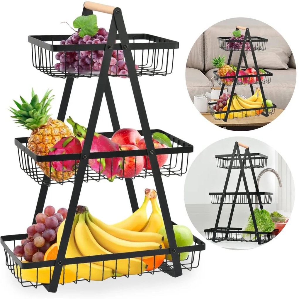 Poschodový košík na ovocie Pulos I čierny