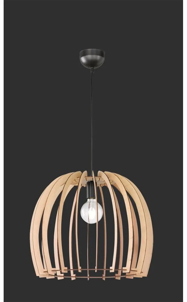 Krémovobéžové závesné svietidlo z dreva a kovu Trio Wood, výška 150 cm