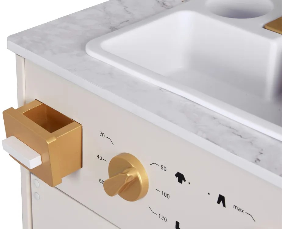 Veľká drevená kuchynská zostava v glamour štýle so zlatými doplnkami ZA5270