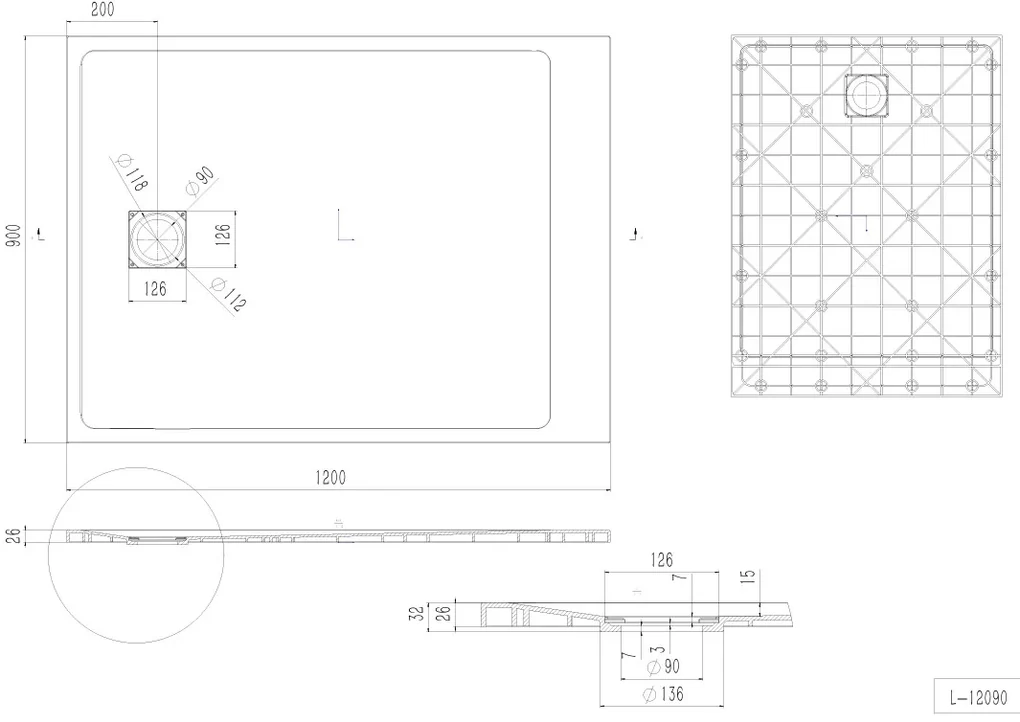Erga Hyper, SMC sprchová vanička 120x90x2,6 cm + sifón, biela matná, ERG-V06-SMC-9012S-WH