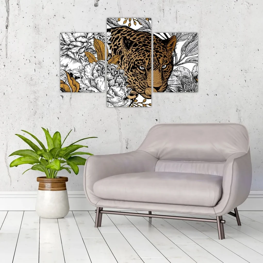 Obraz - Leopard medzi kvetmi (90x60 cm)