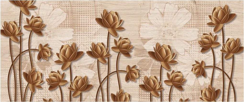 Obraz abstraktných kvetín - hnedá (120x50 cm)