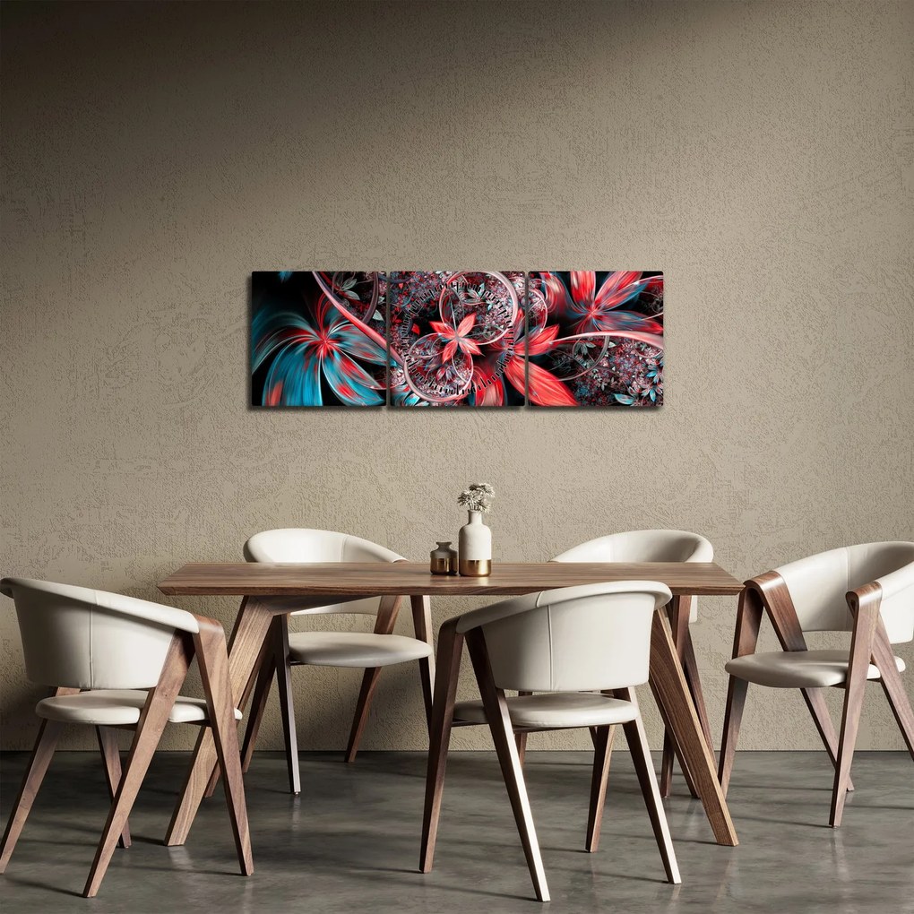 Abstraktný obraz exotických kvetov (s hodinami) (90x30 cm)