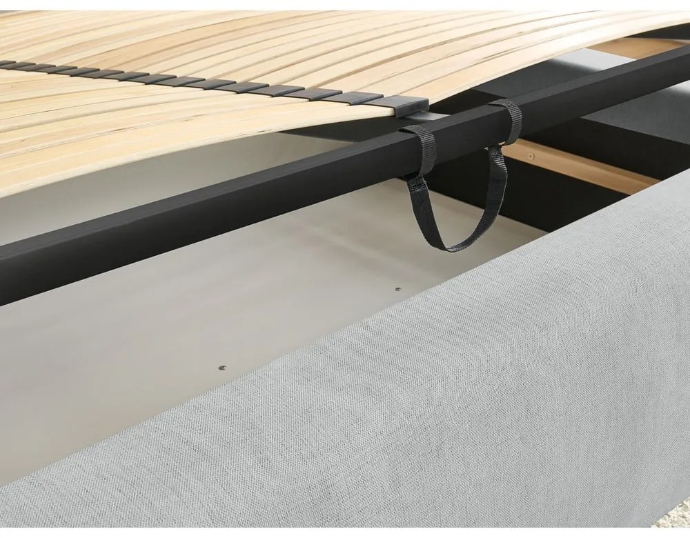 Svetlosivá čalúnená dvojlôžková posteľ s úložným priestorom s roštom 180x200 cm Jagna – Bobochic Paris