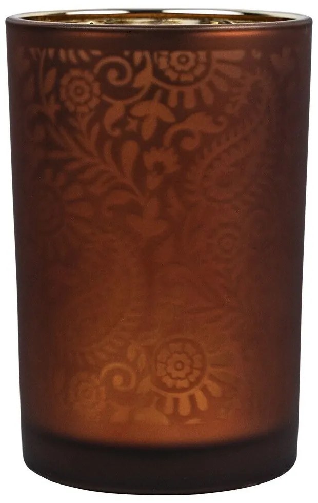 Oranžovo strieborný sklenený svietnik s ornamentmi Paisley vel.S - Ø12*18cm