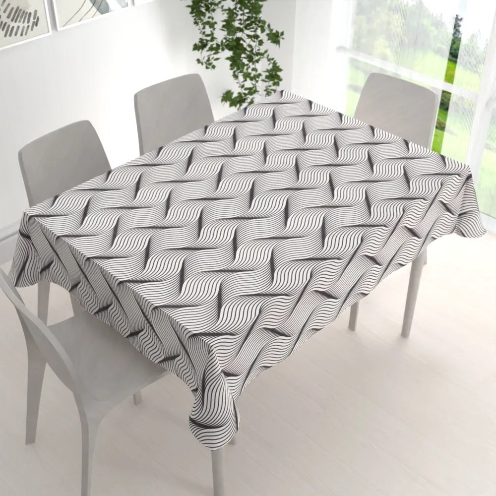 Biante Dekoračný obdĺžnikový obrus PML-042 Čierno-biele vlnenie 140x220 cm