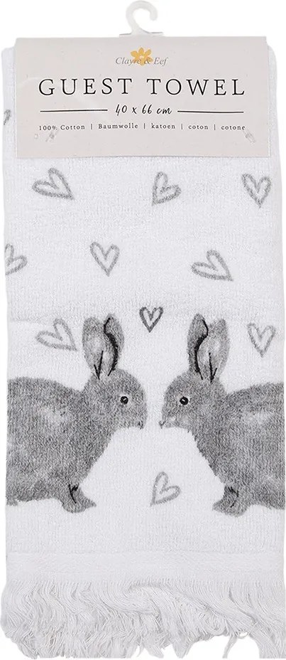 Biely froté kuchynský uterák s králikmi a srdiečkami Bunnies in Love I - 40*66 cm