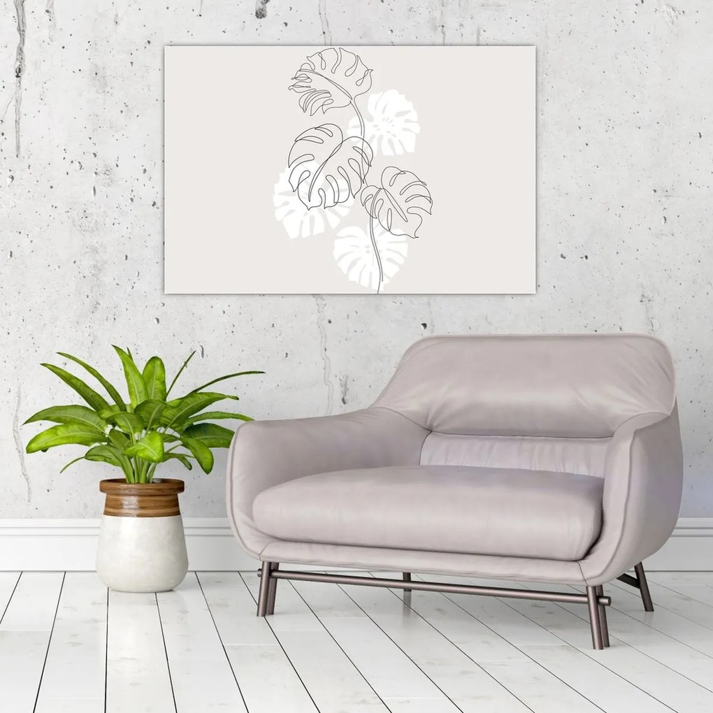 Obraz - Line art monstera N⁰3 (90x60 cm)