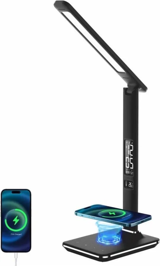 Immax 08965L-LED Stmievateľná lampa s bezdr. nabíjaním KINGFISHER 8,5W/230V čierna