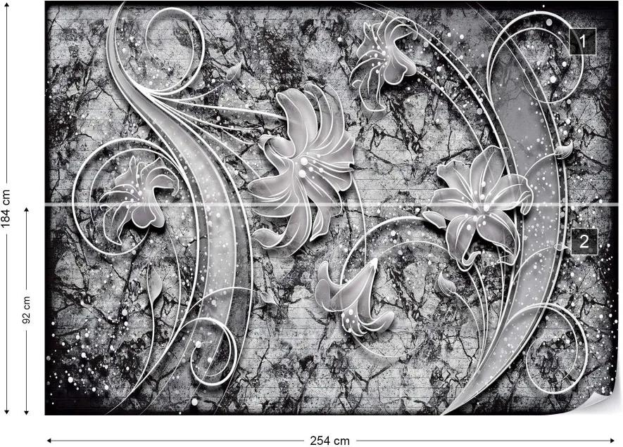 GLIX Fototapeta - 3D Ornamental Floral Design Black And Grey Vliesová tapeta  - 254x184 cm