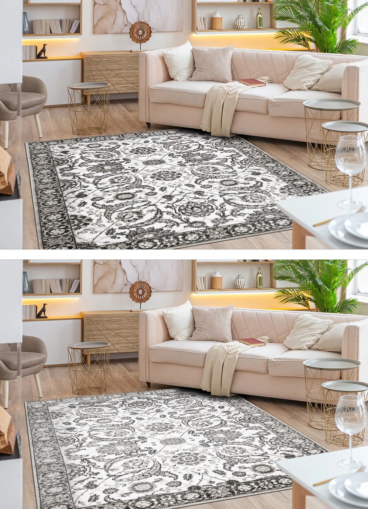 Koberec MATEO 8037/944 Kvety, s rámom, sivo - béžový