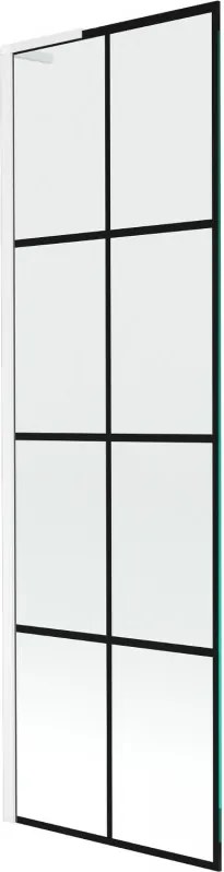 Mexen Next L, 1-krídlová vaňová zástena 60 x 150 cm, 6mm číre sklo-čierny vzor, biely profil, 895-060-000-03-77-20