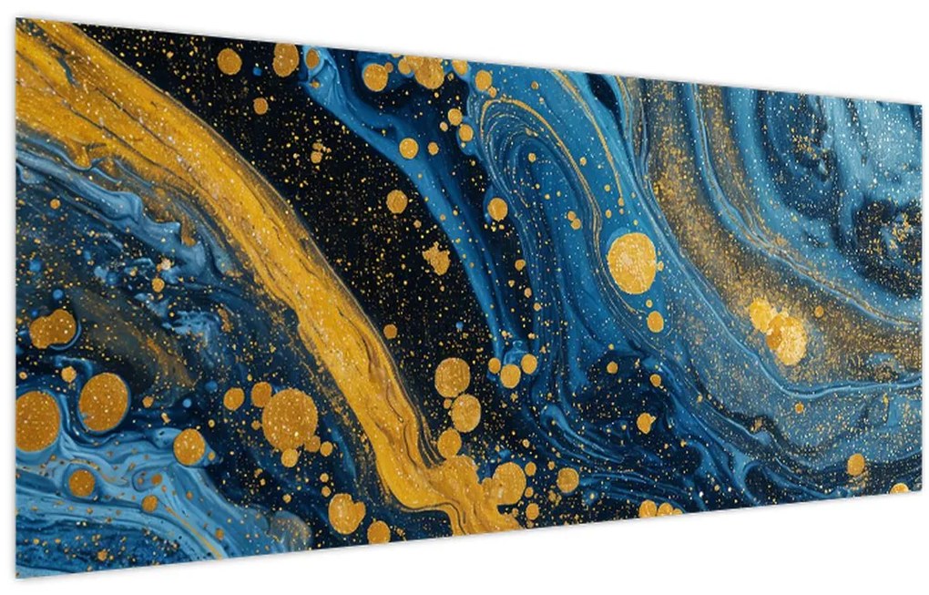 Obraz - Modrá abstrakcia so zlatom (120x50 cm)