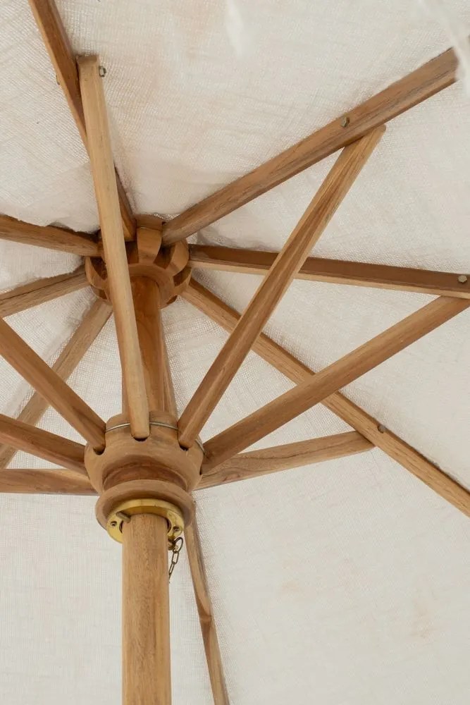 Biely slnečník so drevenou tyčou a strapcami Macrame - ∅ 200 250 cm