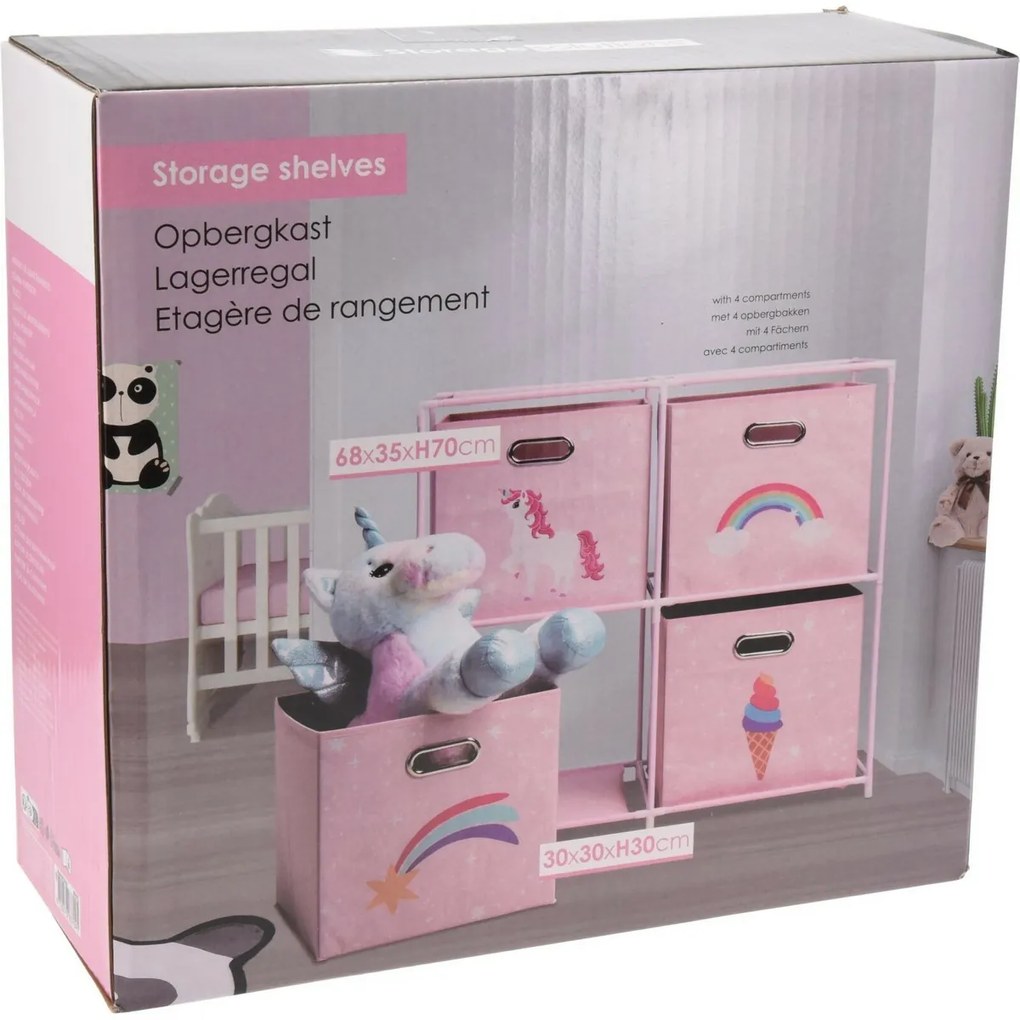 Storage Solutions Detská skrinka so 4 úložnými boxmi, 68 x 35 x 70 cm