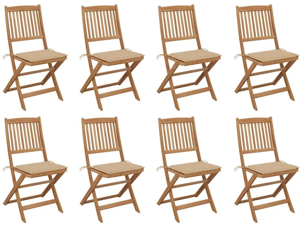 Skladacie vonkajšie stoličky s podložkami 8 ks akáciový masív 3075116
