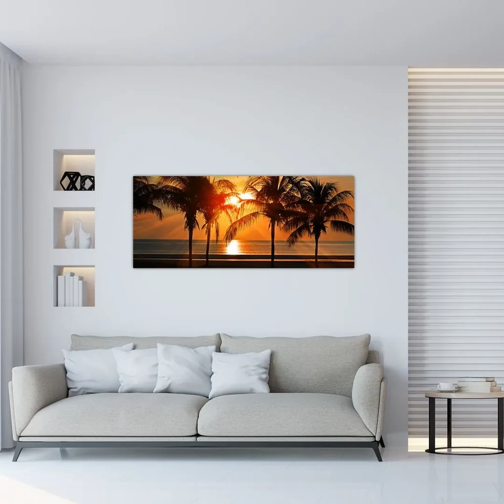 Obraz palmy v západe slnka (120x50 cm)