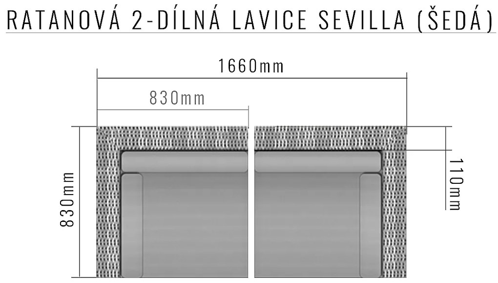 DEOKORK Ratanová 2-dielna lavica SEVILLA (sivá)