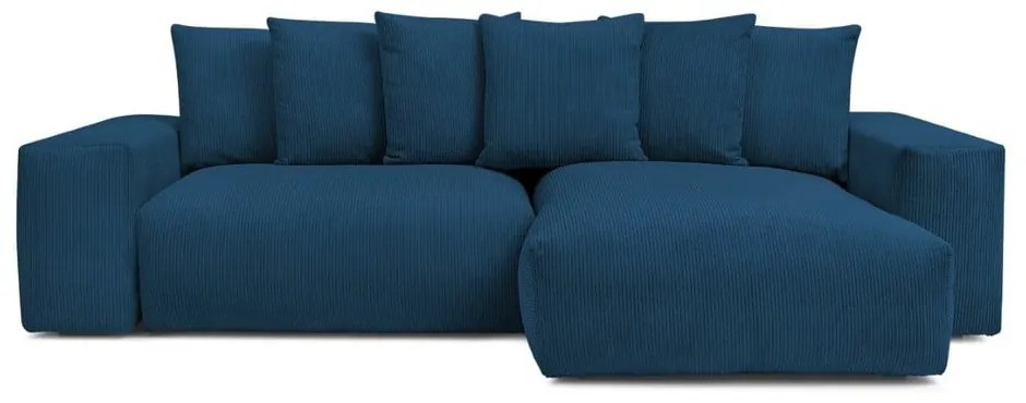 Modrá menčestrová rozkladacia/s úložným priestorom rohová pohovka Voltaire – Bobochic Paris