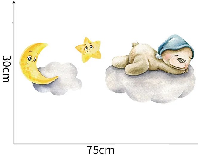 Samolepka na stenu "Macík na obláčiku" 75x30cm