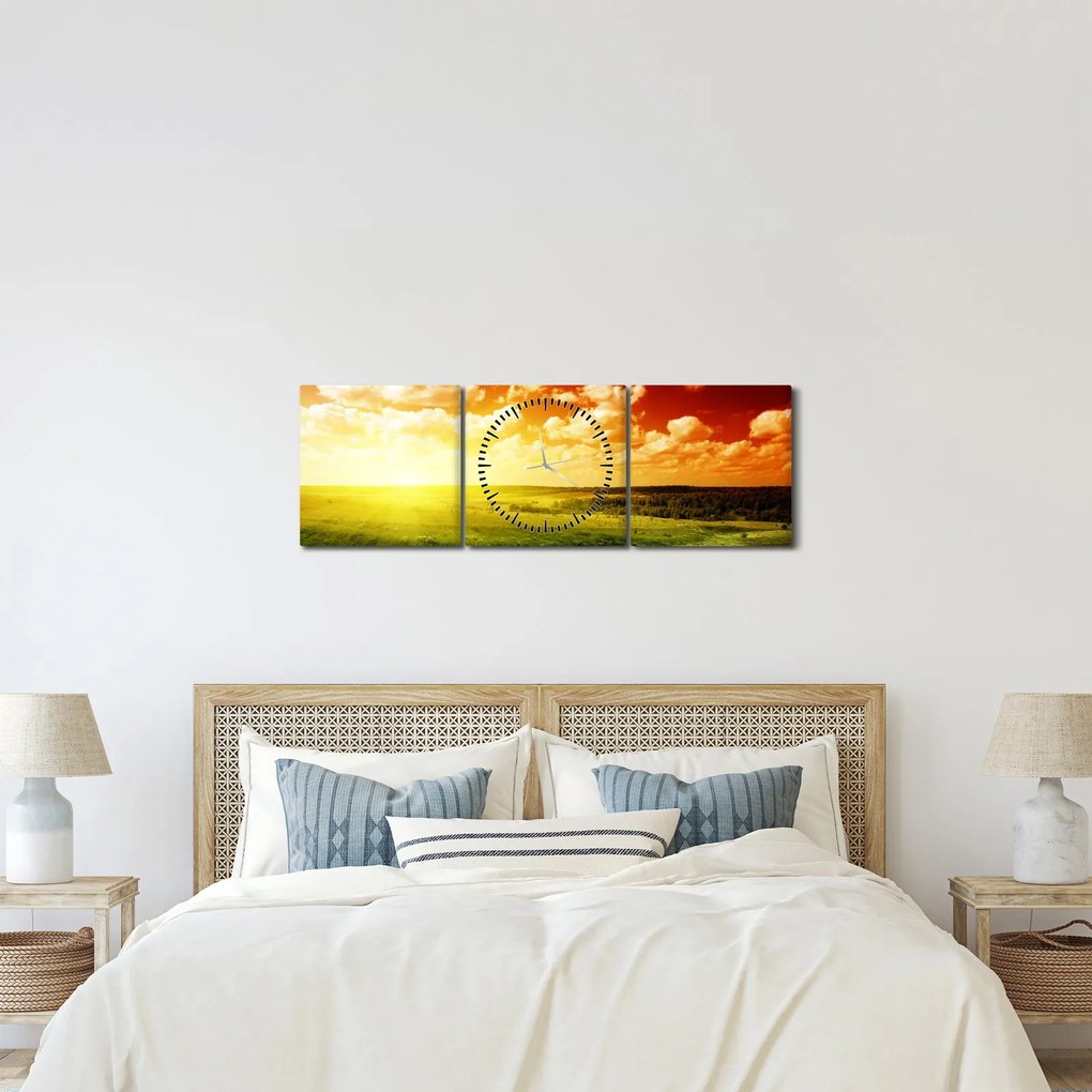 Obraz letnej lúky (s hodinami) (90x30 cm)