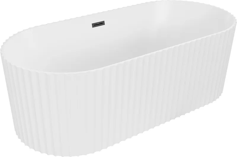Mexen Paola 150x75 cm Voľne Stojaca Matná Biela Vaňa s Čiernym Prepadom