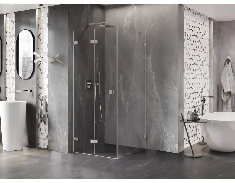 Mexen Lunar-F, skladací sprchový kút ľavý 95 x 90 cm, 8mm číre sklo, oceľový profil, 836-095-090-97-00-L