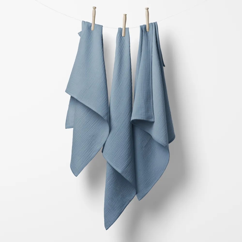 Biante Mušelínová plienka/dečka Nature MSN-025 Modrá - ZVÝHODNENÁ SADA 3 KS 100x100 cm - Sada 3 ks