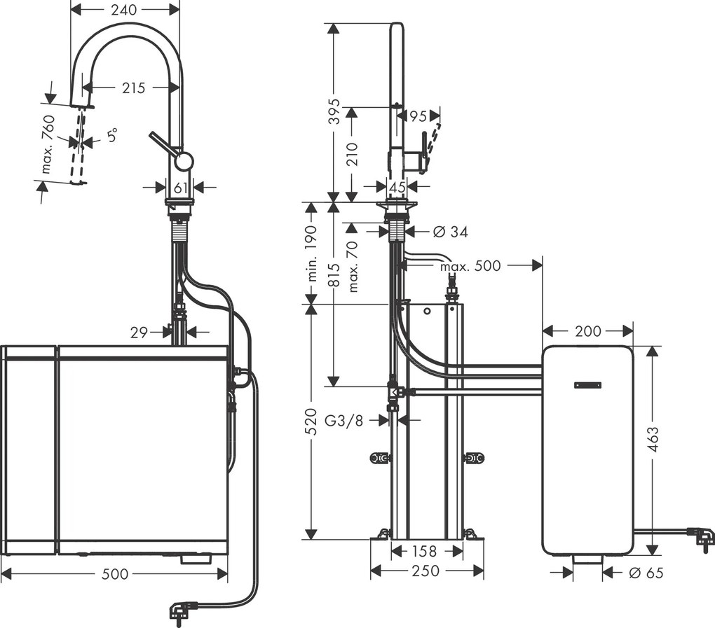 Hansgrohe Aqittura M91, sodaSystem 210, vyťahovací výtok, 1jet, sBox, vzhľad nerezu, HAN-76836800