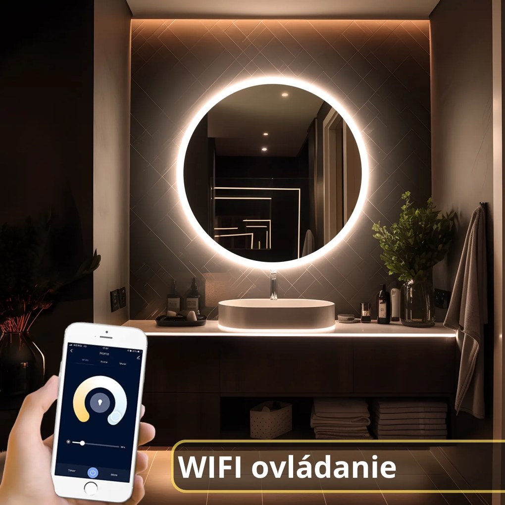 LED zrkadlo okrúhle Classico ⌀60cm teplá biela - wifi aplikácia