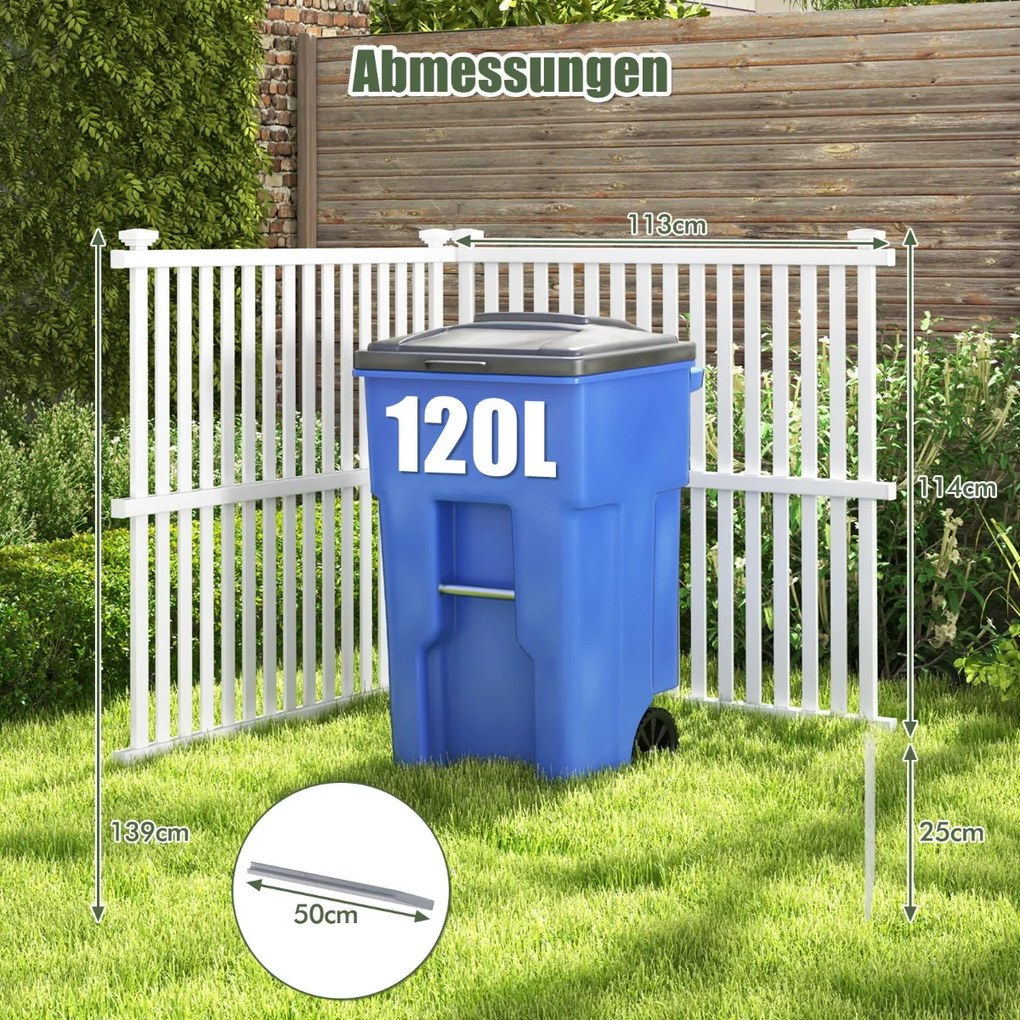 Záhradný plot 2-dielny 114 cm vysoký plot so stĺpikmi a ochrannými krytkami plot na ochranu súkromia biely