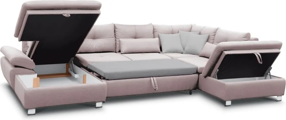 Sedacia súprava Madeira 3A, svetlo ružová látka, tvar pravé U