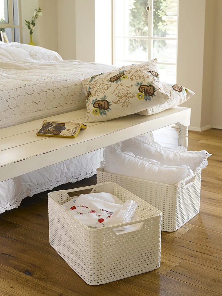 Úložný box, ratanový košík, STYLE2 Curver s vekom, krémový (46 x 25 x 33 - 30 l)