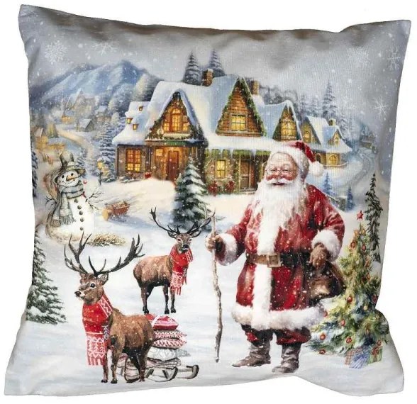 Vankúšová obliečka Santa Claus so sobmi 40x40 cm
