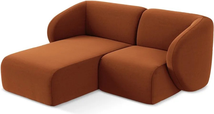 Zamatová rohová pohovka v terakotovej farbe (ľavý roh/s leňoškou) Lani – Makamii