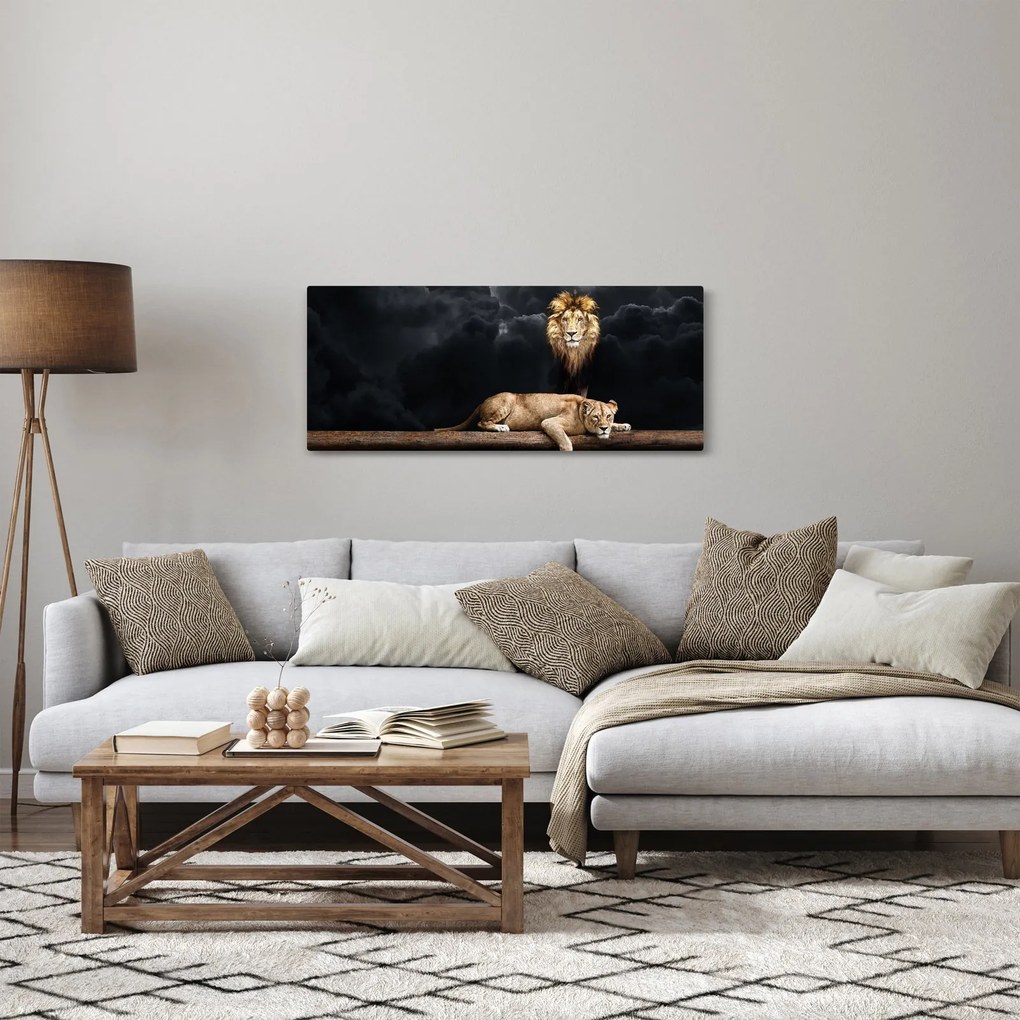 Obraz - Lev a levice v oblakoch (120x50 cm)