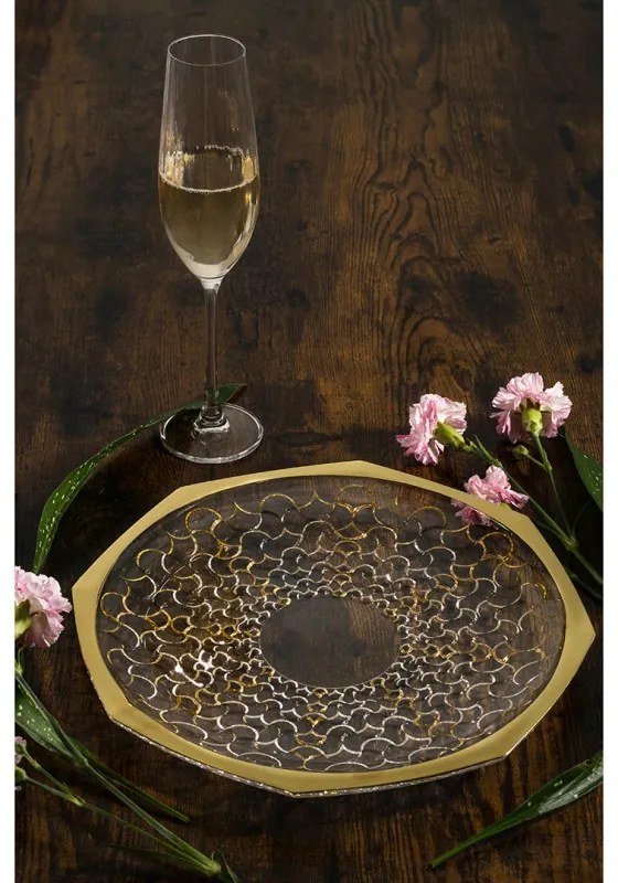KRIŠTÁĽOVÝ PODNOS BOHEMIA PRESTIGE ARABESQUE GOLD 300MM