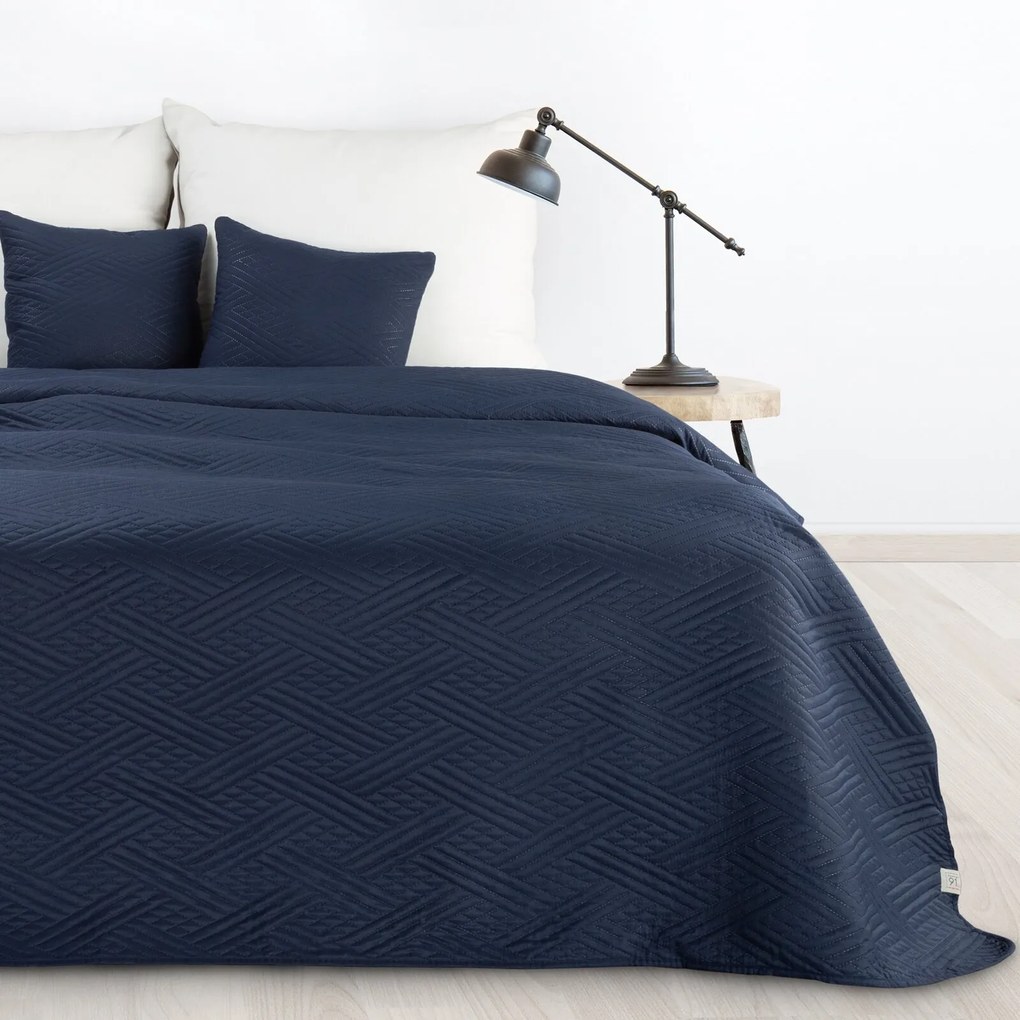 SADA PREHOZ NA POSTEĽ + OBLIEČKA NA VANKÚŠ BONI4 200X220 CM, 2 KS 40X40 CM TMAVOMODRÁ