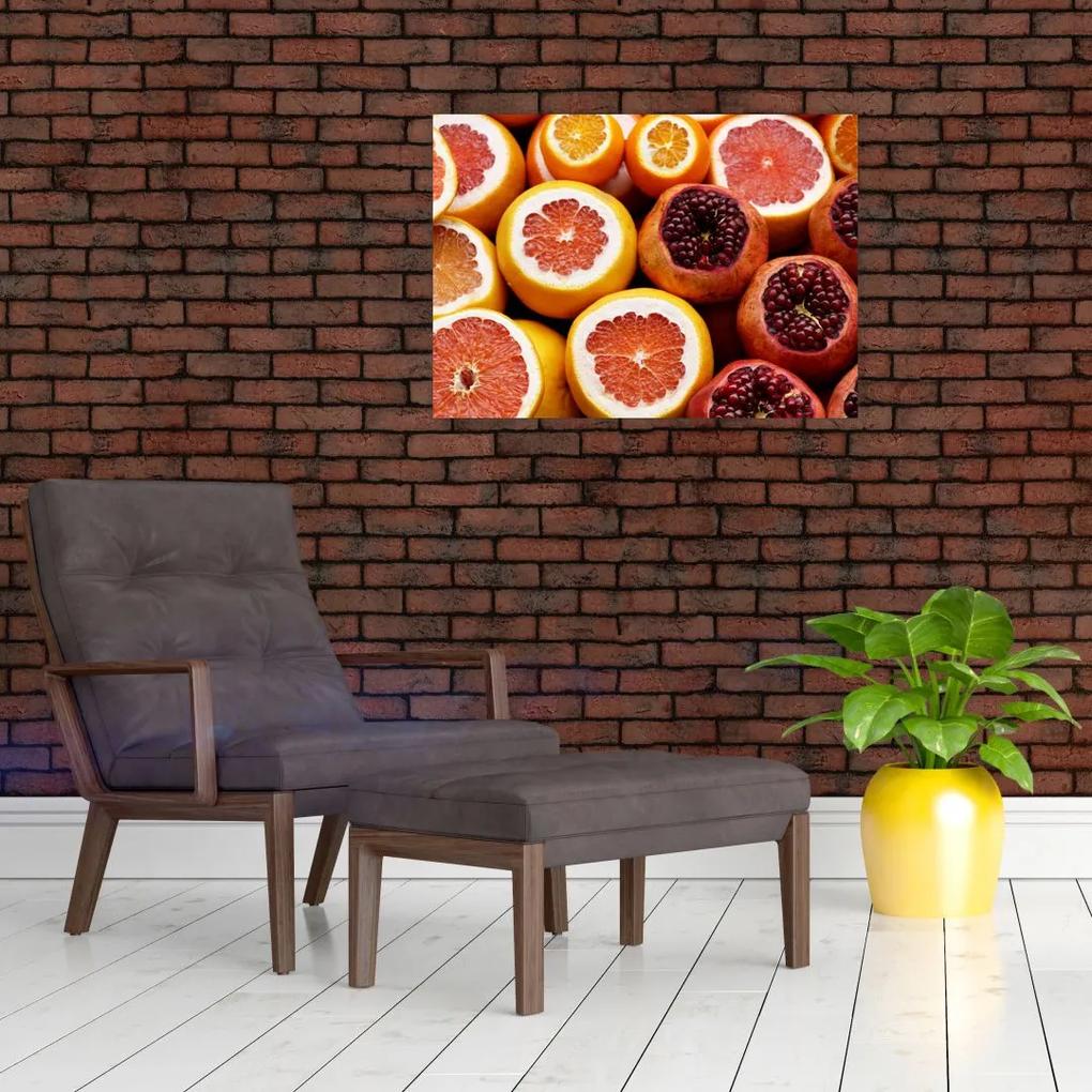 Sklenený obraz pomarančov a granátových jabĺk (70x50 cm)