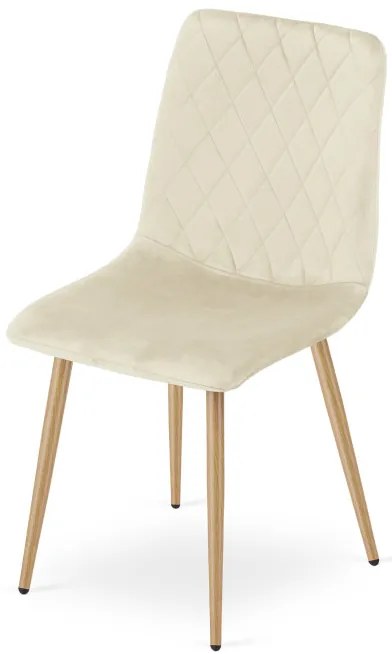 Set štyroch jedálenských stoličiek TURIN zamatové, svetlobéžové / hnedé nohy (4 ks)
