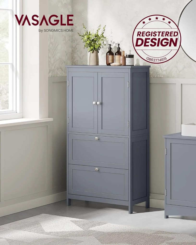 Stojaci Kúpeľňový Skrinka s 2 Zásuvkami a 2 Dverami, 30 x 60 x 110 cm, šedá