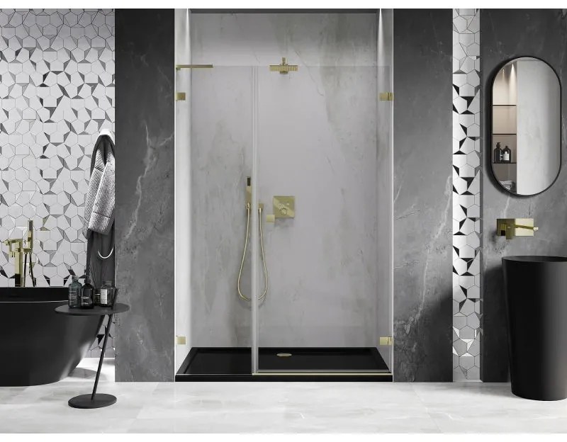 Mexen Lunar-B, L výklopné pravé sprchové dvere 140 cm, 8mm číre sklo, zlatý matný profil, 832SL-140-050-55-00-P