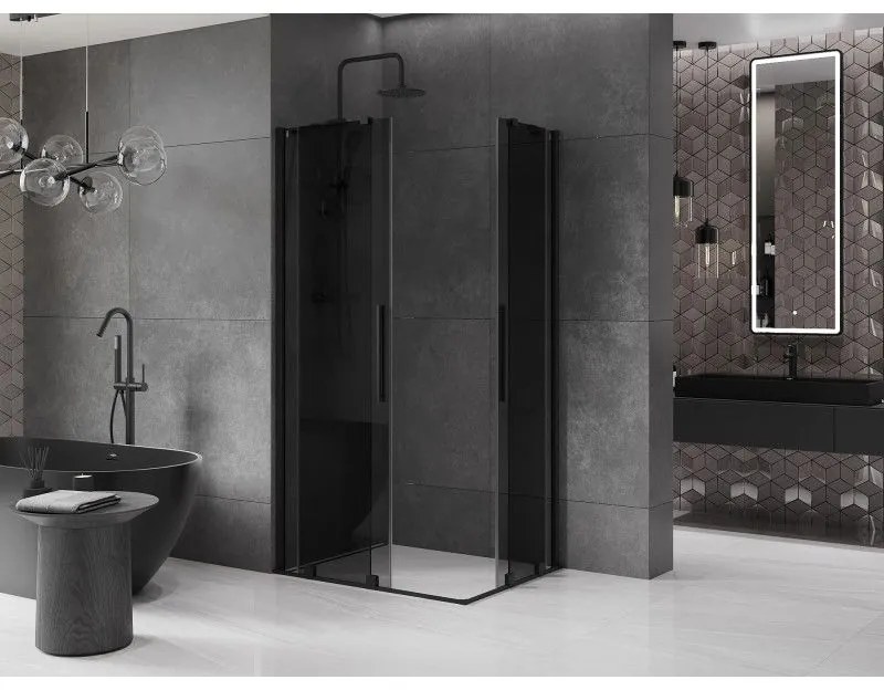 Mexen Velar Duo, sprchový kút s posuvnými dverami 90 x 80 cm, 8mm šedé sklo, čierna matná, 871-090-080-42-70