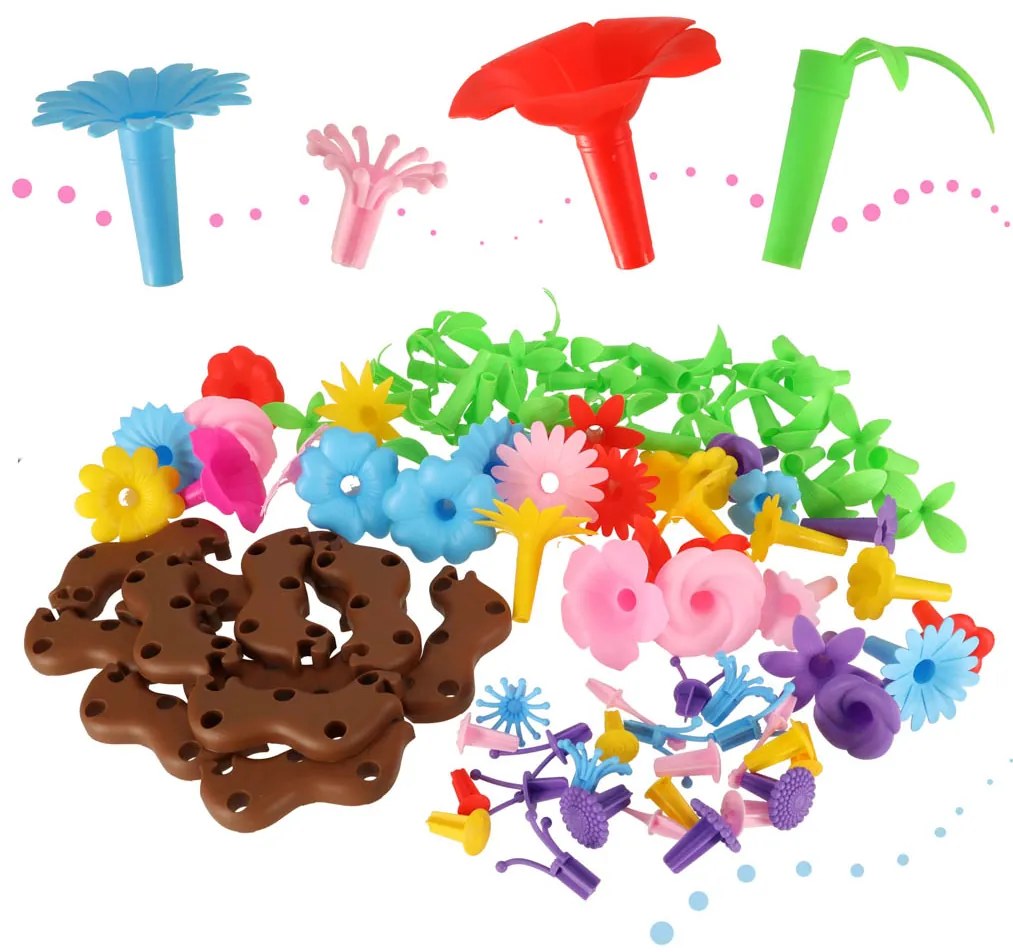 KIK Kreatívna stavebnica Kvetinová záhrada 104 dielov – plastové bloky pre deti 3+