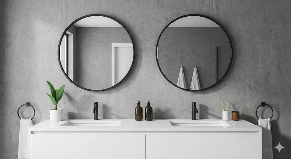 Erga Round, okrúhle zrkadlo 100cm, čierny rám, ERG-V01-ROUND-1010-BK