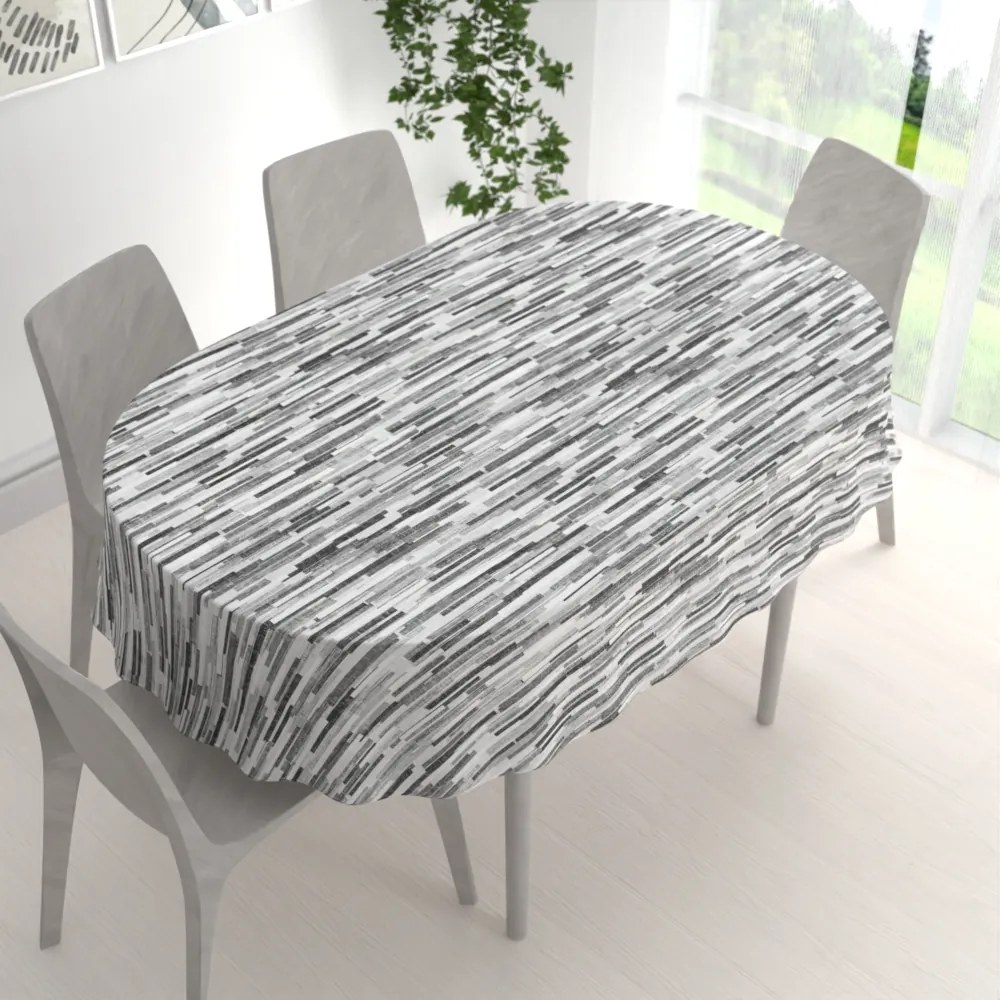 Biante Dekoračný oválny obrus Leona LN-175 Sivo-čierne pásiky 120x200 cm