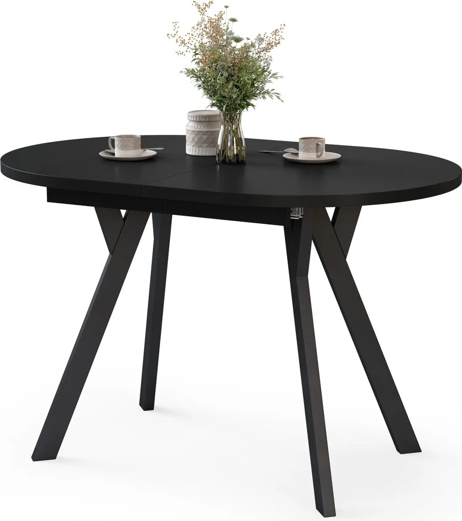 Mazzoni ALMO Čierny mat / čierne nohy - OVÁLNY ROZKLADACÍ STÔL 120-220 cm PRE 10-12 OSÔB