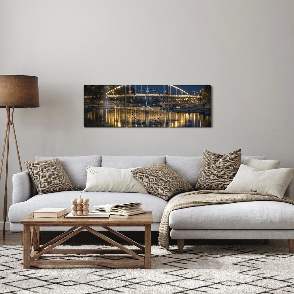 Obraz mosta s fontánou (s hodinami) (90x30 cm)
