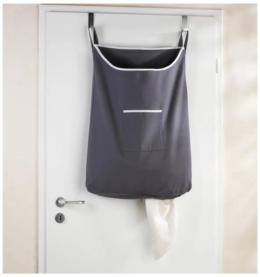 Sivý závesný kôš na bielizeň Wenko Door Laundry, 65 l